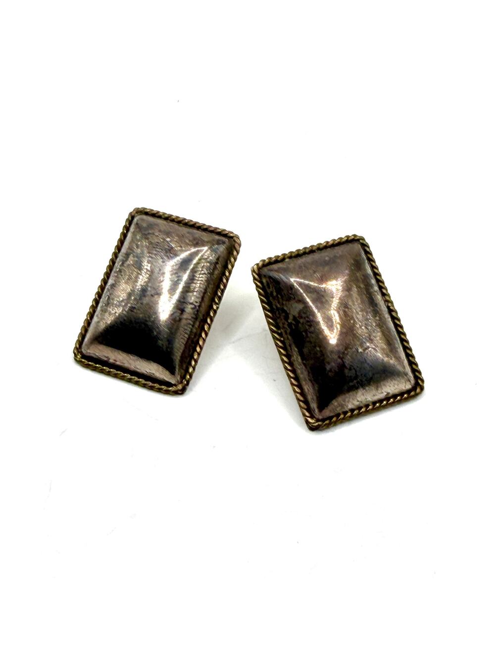 Vintage 90s Stamped Mexico 925 Sterling Silver Brass Rope Trim Post Earrings